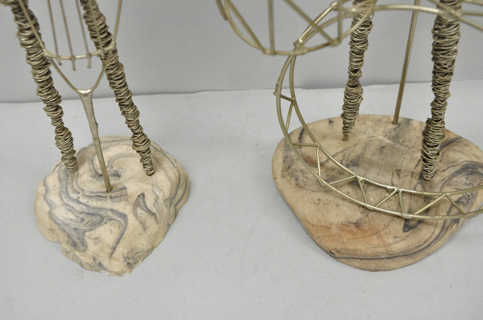 Vintage Mid Century Modern Brutalist Wire Musician Band Figure Sculpture - 2 Pc
