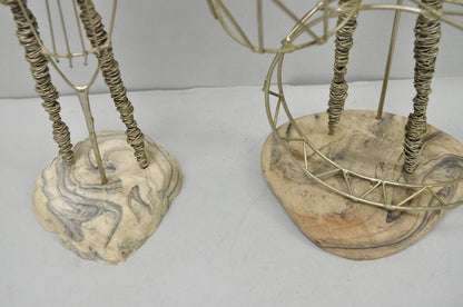 Vintage Mid Century Modern Brutalist Wire Musician Band Figure Sculpture - 2 Pc