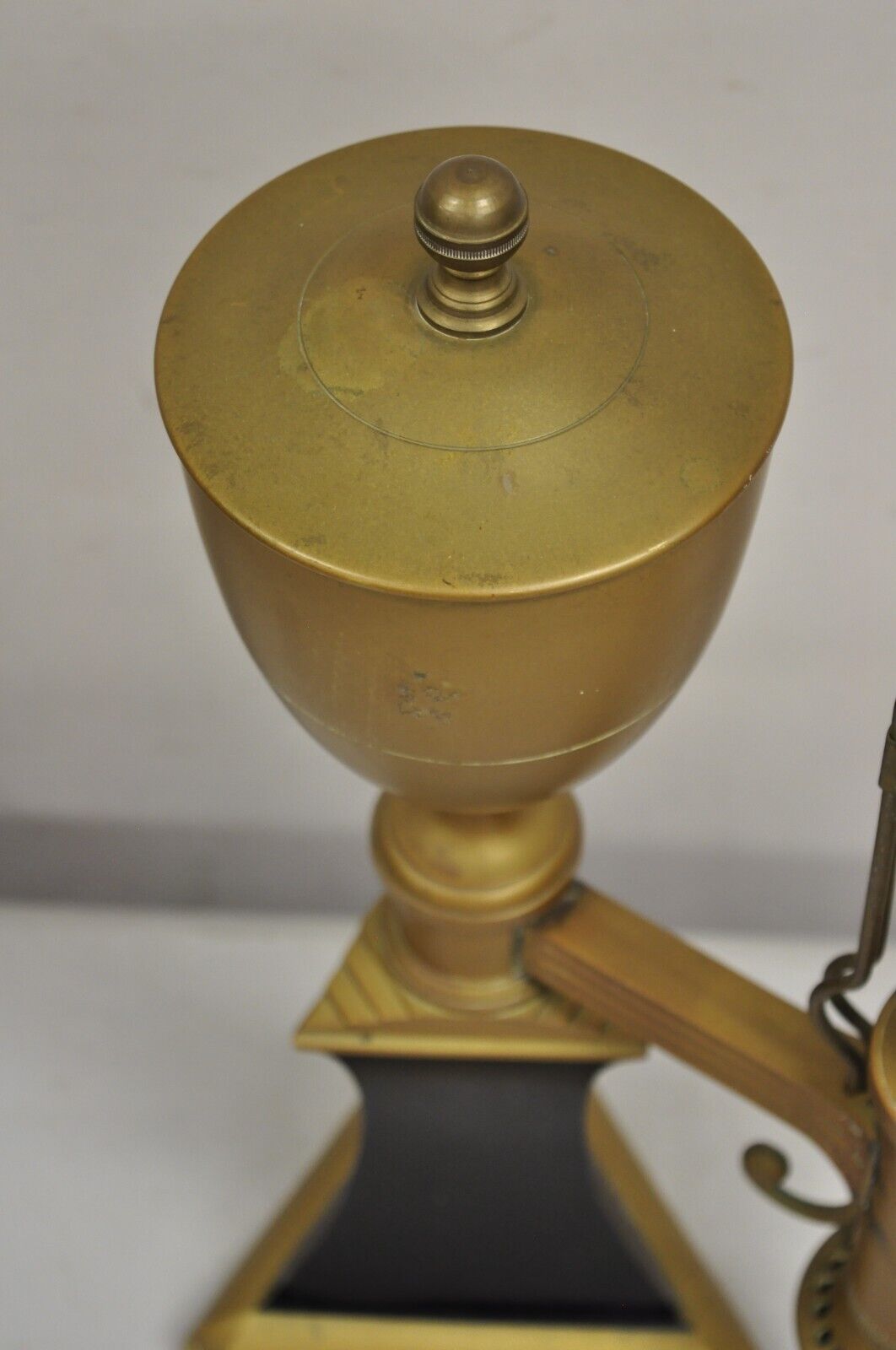 French Empire Neoclassical Brass Candlestick Student Oil Style Table Lamp