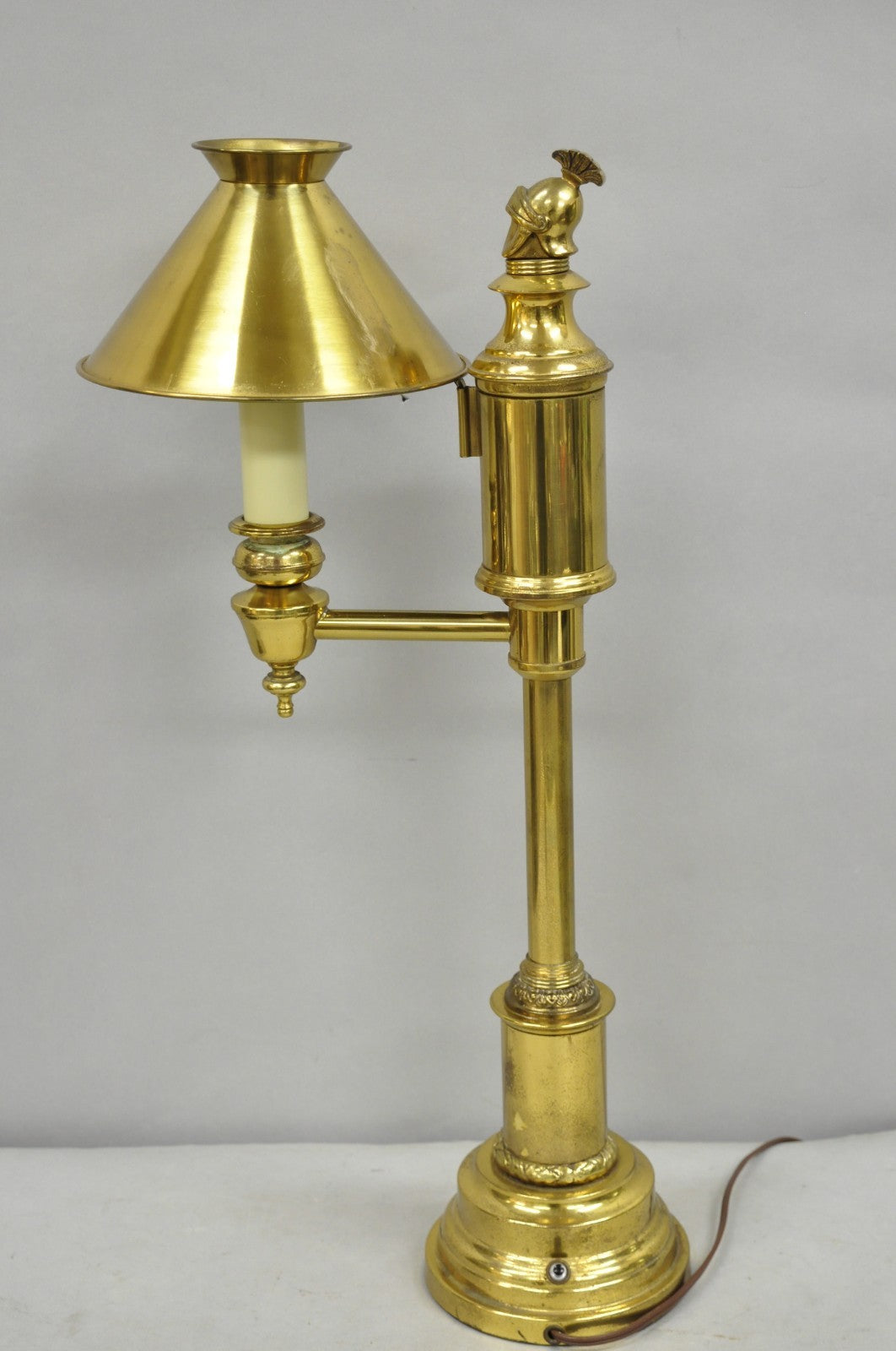 Vintage French Empire Brass Metal Bouillotte Desk Table Lamp w/ Spartan Helmet