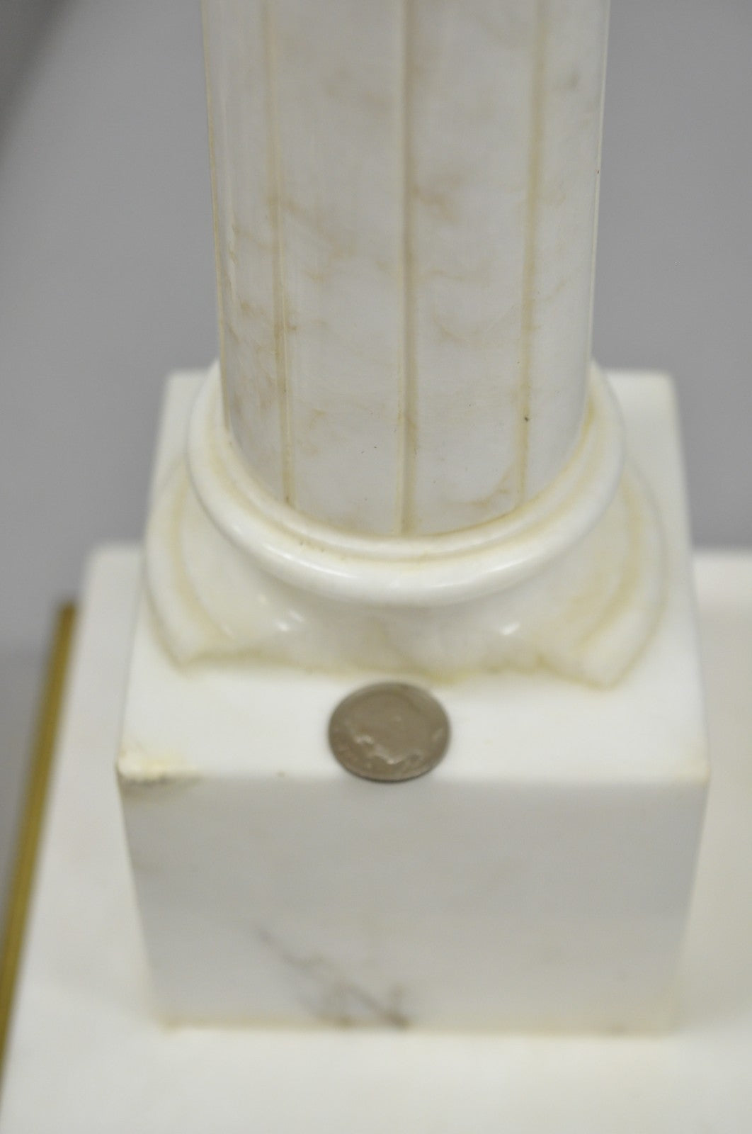 Vintage Italian Neoclassical White Carved Marble Empire Column Table Lamp Pair