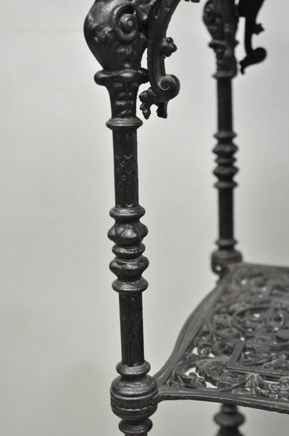Antique French Renaissance Victorian Cast Iron Figural 3 Tier Plant Stand Table