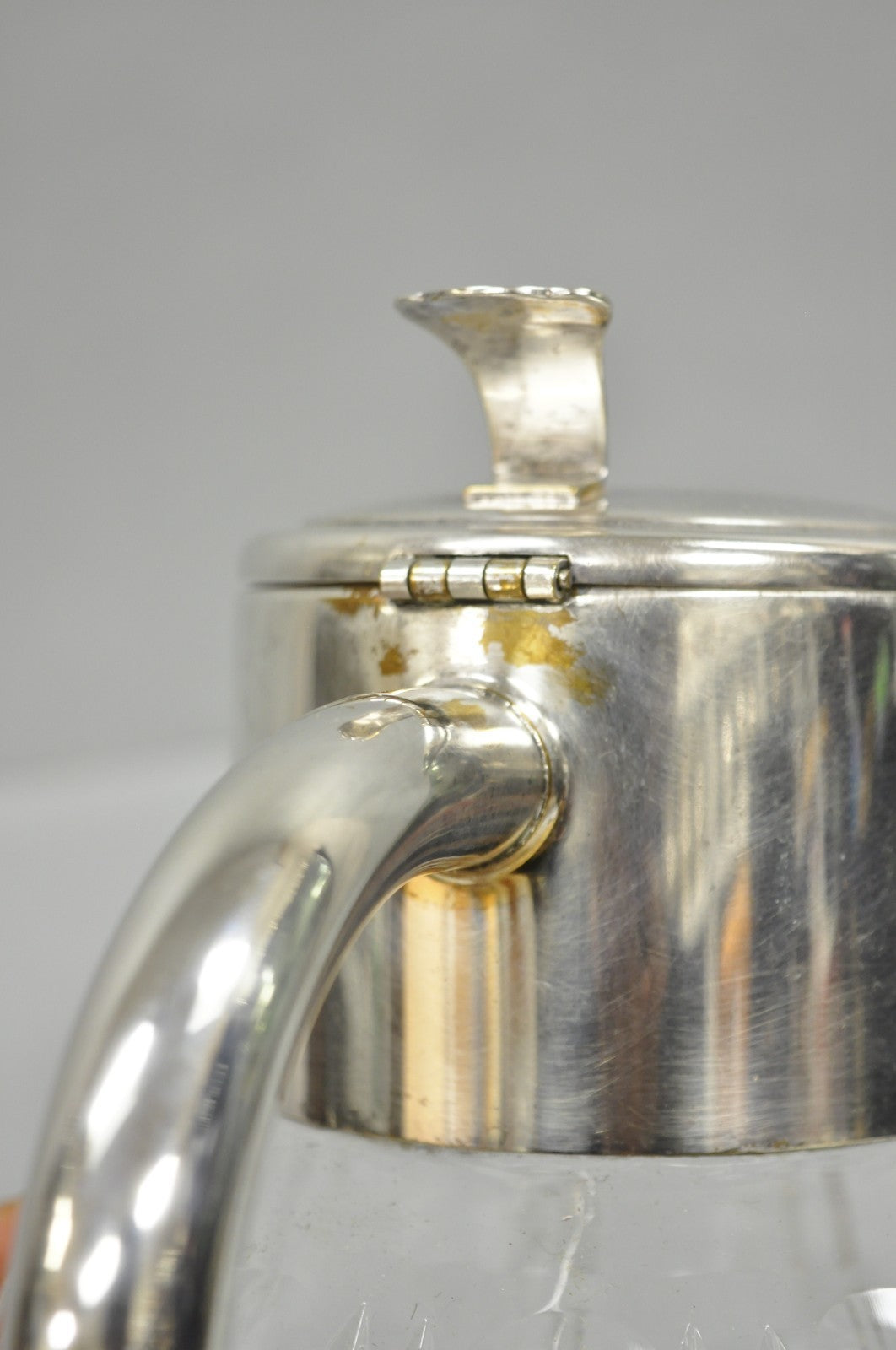 Victorian German Silver Plated Bulbous Cut Crystal Glass Lemonade Water Pitcher