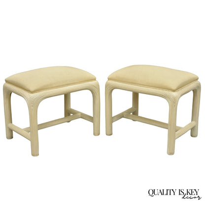 Vintage Hollywood Regency Rattan Pencil Reed Stools by American Drew - a Pair