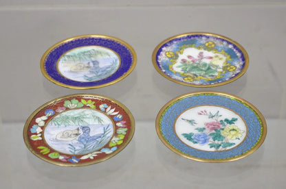 Vintage Chinoiserie Brass Enamel Cloisonne Small Trinket Dish - Set of 4