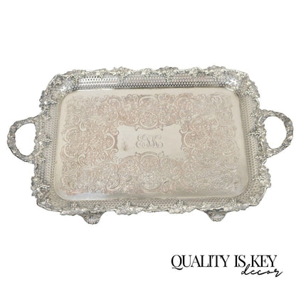 Antique Victorian Pierced Grapevine Basket Gallery Serving Platter Tray