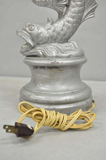 Vintage French Neoclassical Style Figural Gilt Metal Serpent Dolphin Table Lamp