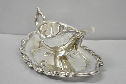 Vintage FB Rogers Silver Plated Victorian Gravy Sauce Boat w/ Attached Dish