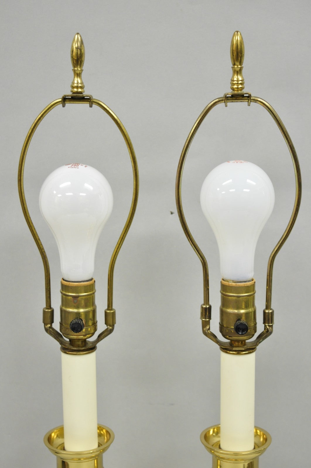 Vintage Federal Style Polished Brass Candlestick Small Vanity Table Lamps a Pair