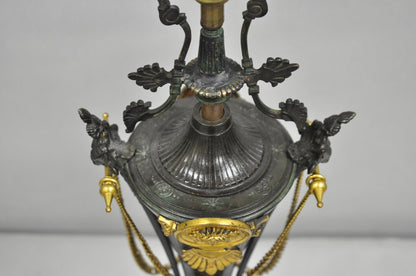 Antique French Empire Neoclassical Bronze & Marble Small Figural Table Lamp