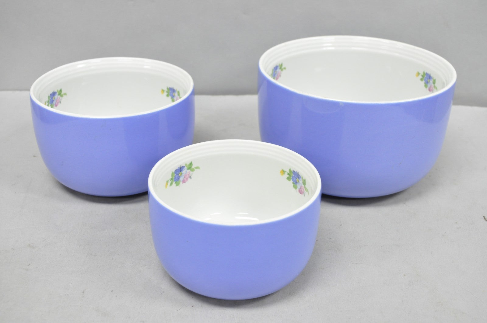Vintage Hall's "Rose Parade" 1259 Blue Ceramic Nesting Mixing Bowls - Set of 3