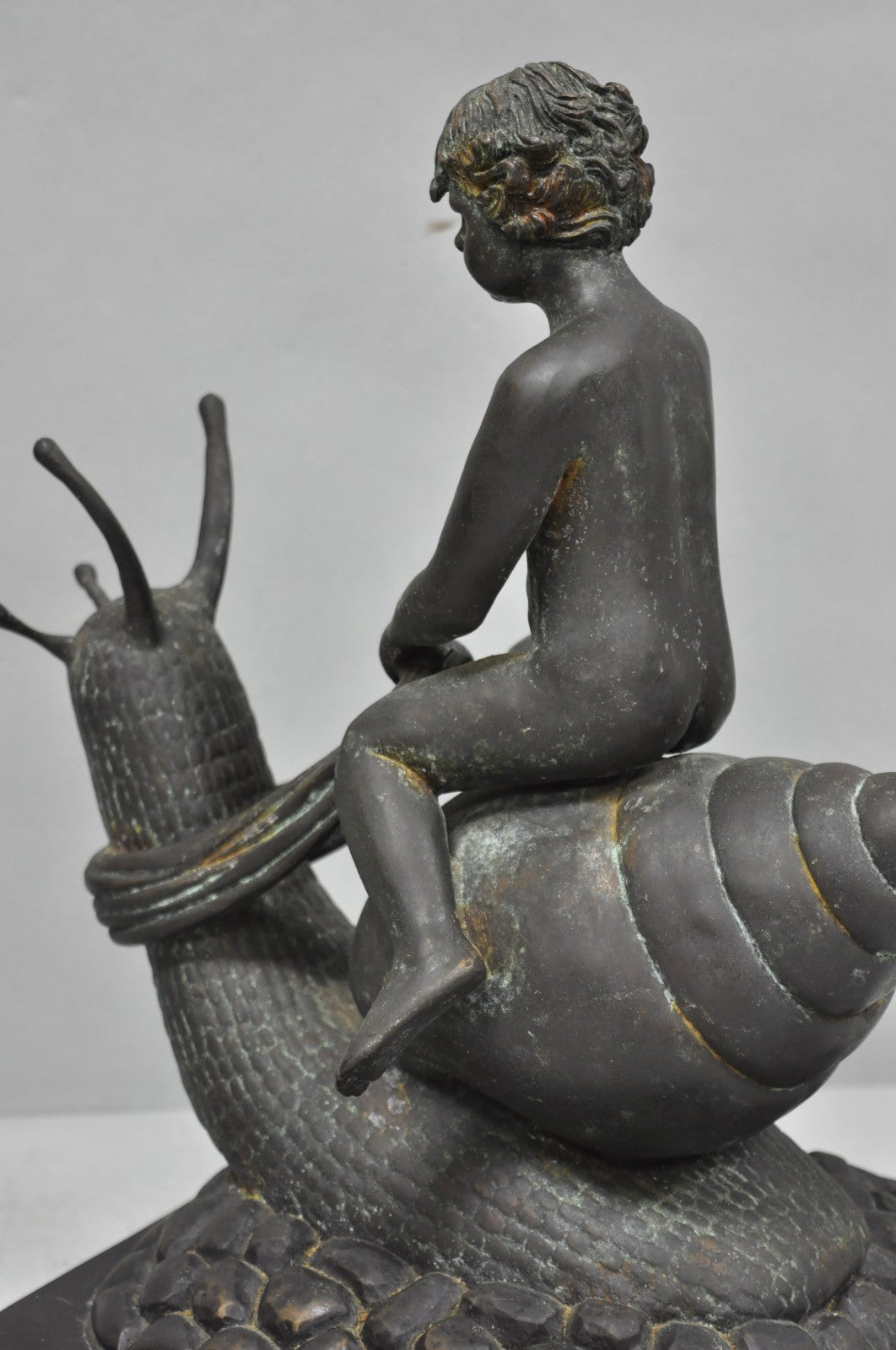 Vintage Mythical Bronze Cherub Riding Snail Sculpture Figure attr Maitland Smith