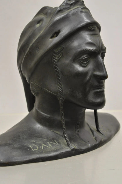 Antique Cast Bronze 9" Dante Dantes Alighieri Bust Sculpture Statue