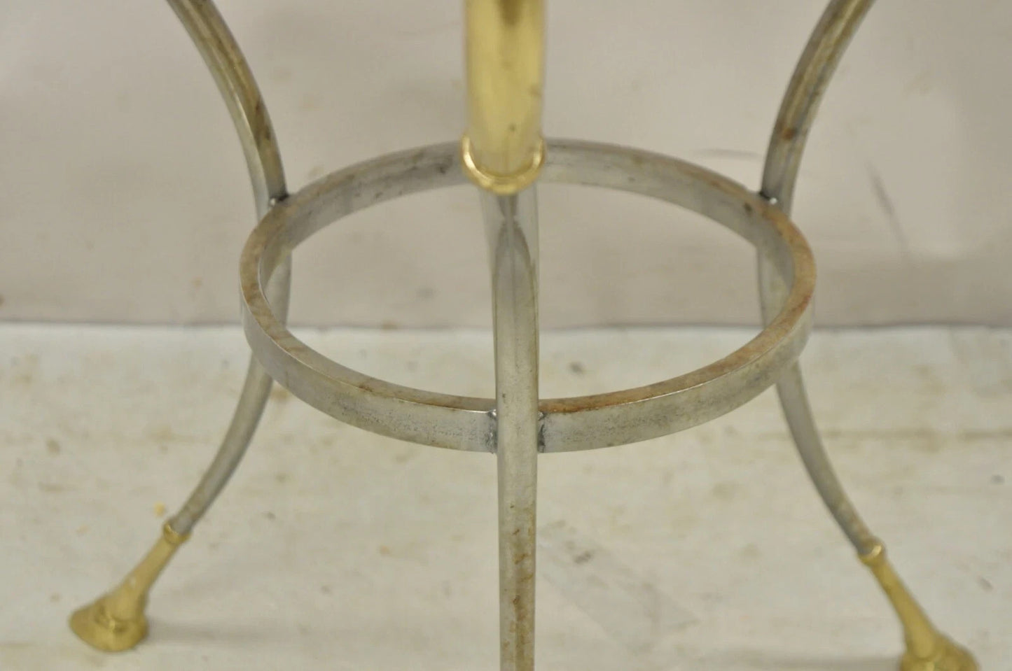 Italian Neoclassical Brass Rams Head Round Marble Steel Gueridon Side Table