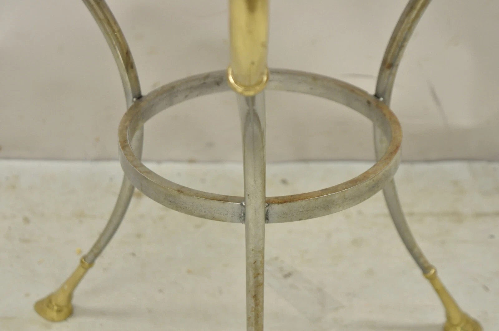 Italian Neoclassical Brass Rams Head Round Marble Steel Gueridon Side Table