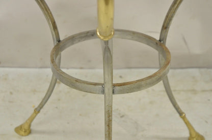 Italian Neoclassical Brass Rams Head Round Marble Steel Gueridon Side Table