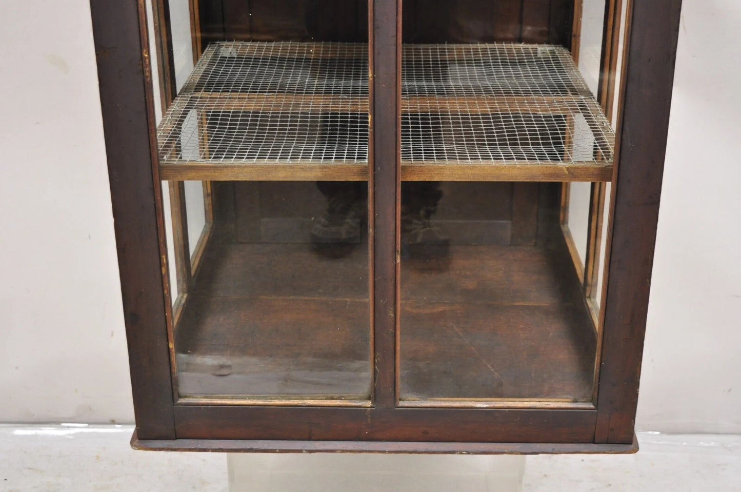 Antique Wood & Glass Counter Top Display County Store Pie Safe Retail Cabinet