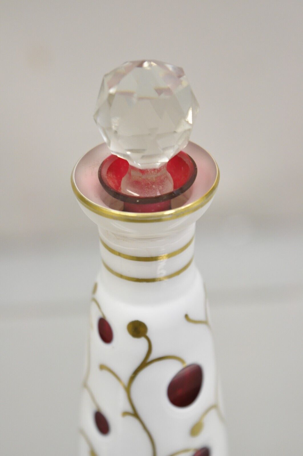 Vintage German Bohemian Cranberry Cased Glass 9" Small Decanter w/ Stopper