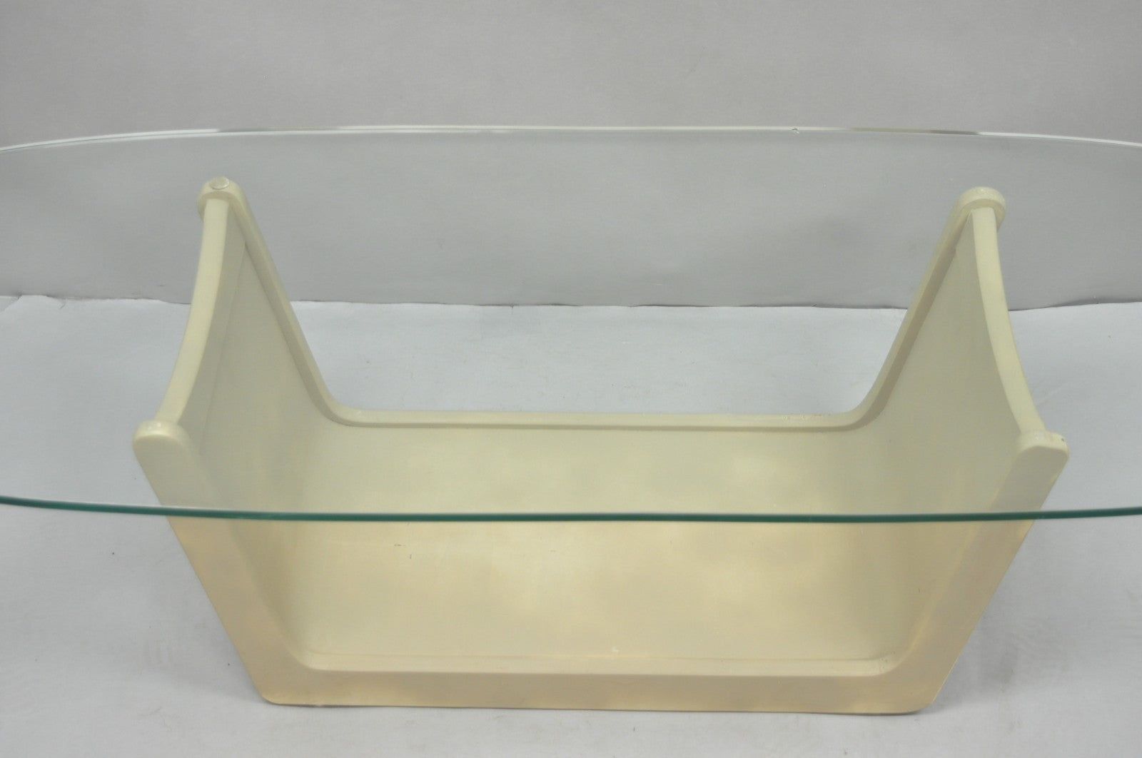Vintage Mid Century Modern Painted Walnut Waterfall Base Glass Top Coffee Table