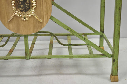 Vintage Italian Neoclassical Green Wrought Iron Book Magazine Rack w/ Shield