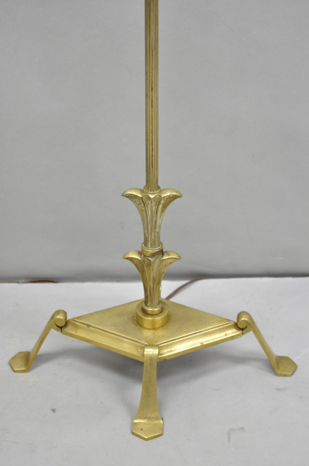 Antique Giacometti Style Brass Bronze Fleur de Lis Gothic Pole Floor Lamp - Pair