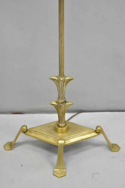 Antique Giacometti Style Brass Bronze Fleur de Lis Gothic Pole Floor Lamp - Pair