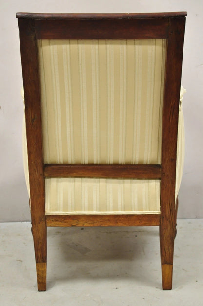 19th C. French Louis XVI Neoclassical Style Walnut Bergere Club Lounge Arm Chair