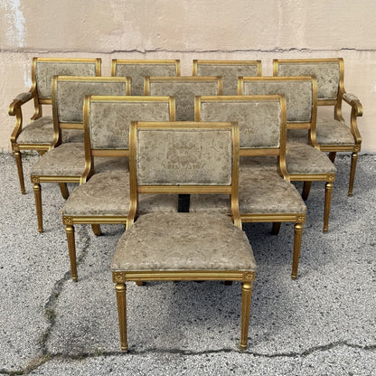 Neoclassical Regency Style Gold Carved Wood Dining Room Chairs - Set of 10
