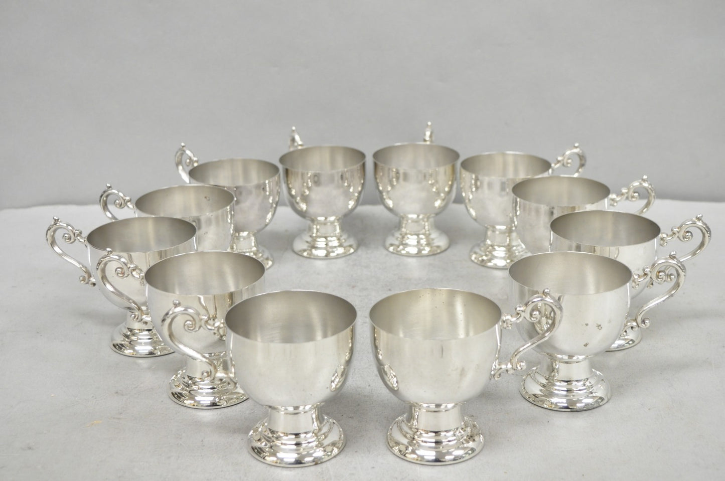 Vintage Large Silver Plated Pedestal Punch Bowl Set w/ 12 Cups - 14 Pc Set