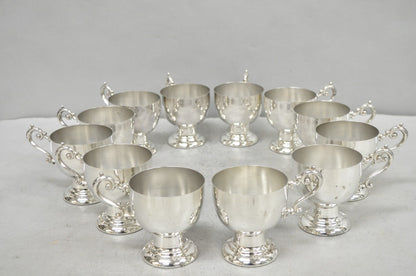 Vintage Large Silver Plated Pedestal Punch Bowl Set w/ 12 Cups - 14 Pc Set