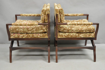 Vintage Hollywood Regency Curule Wooden X-Frame Lounge Arm Chairs - a Pair