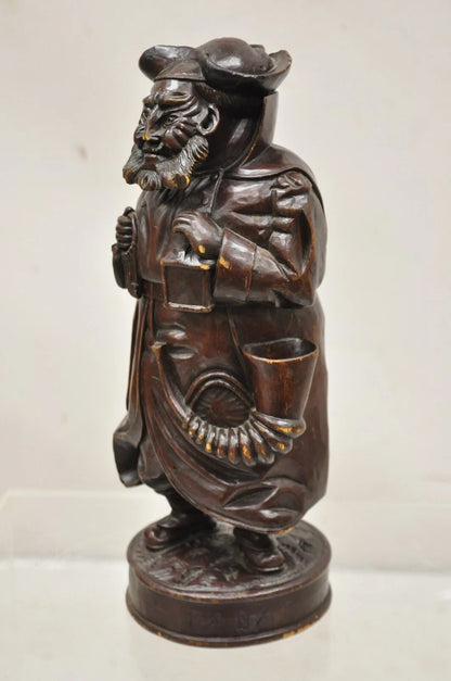 19th C. Black Forest Figural Wood Carved Night Watchman Lidded Tobacco Jar Box