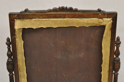 Antique French Victorian Carved Walnut and Needlepoint Fireplace Screen