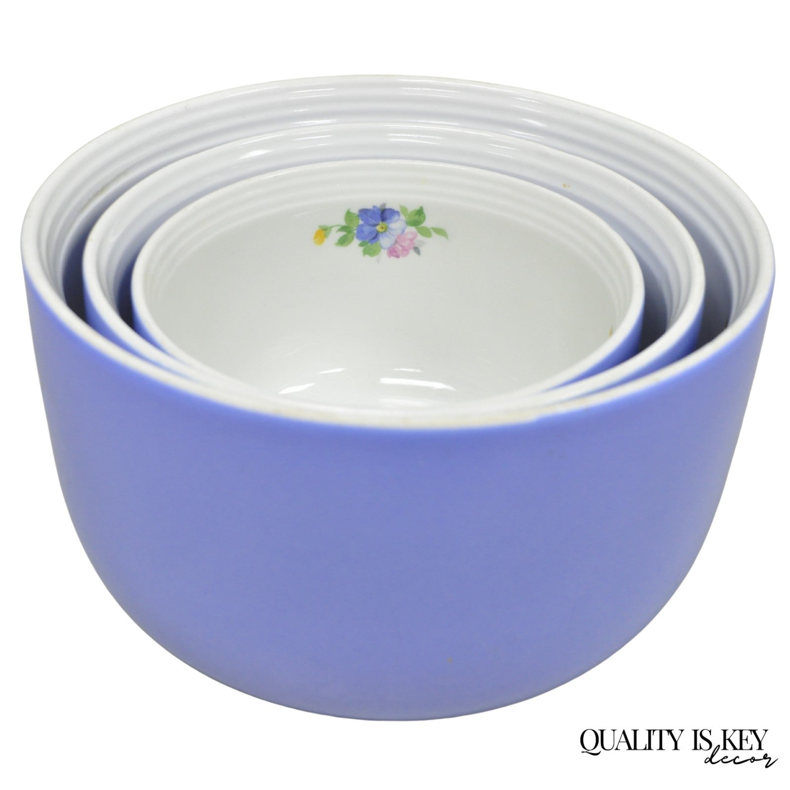 Vintage Hall's "Rose Parade" 1259 Blue Ceramic Nesting Mixing Bowls - Set of 3