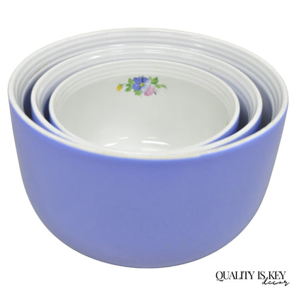 Vintage Hall's "Rose Parade" 1259 Blue Ceramic Nesting Mixing Bowls - Set of 3