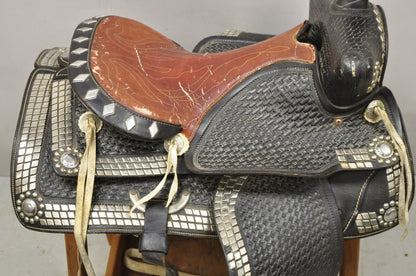 Vintage Simco Black Brown Leather Studded 15.5" Western Horse Show Saddle