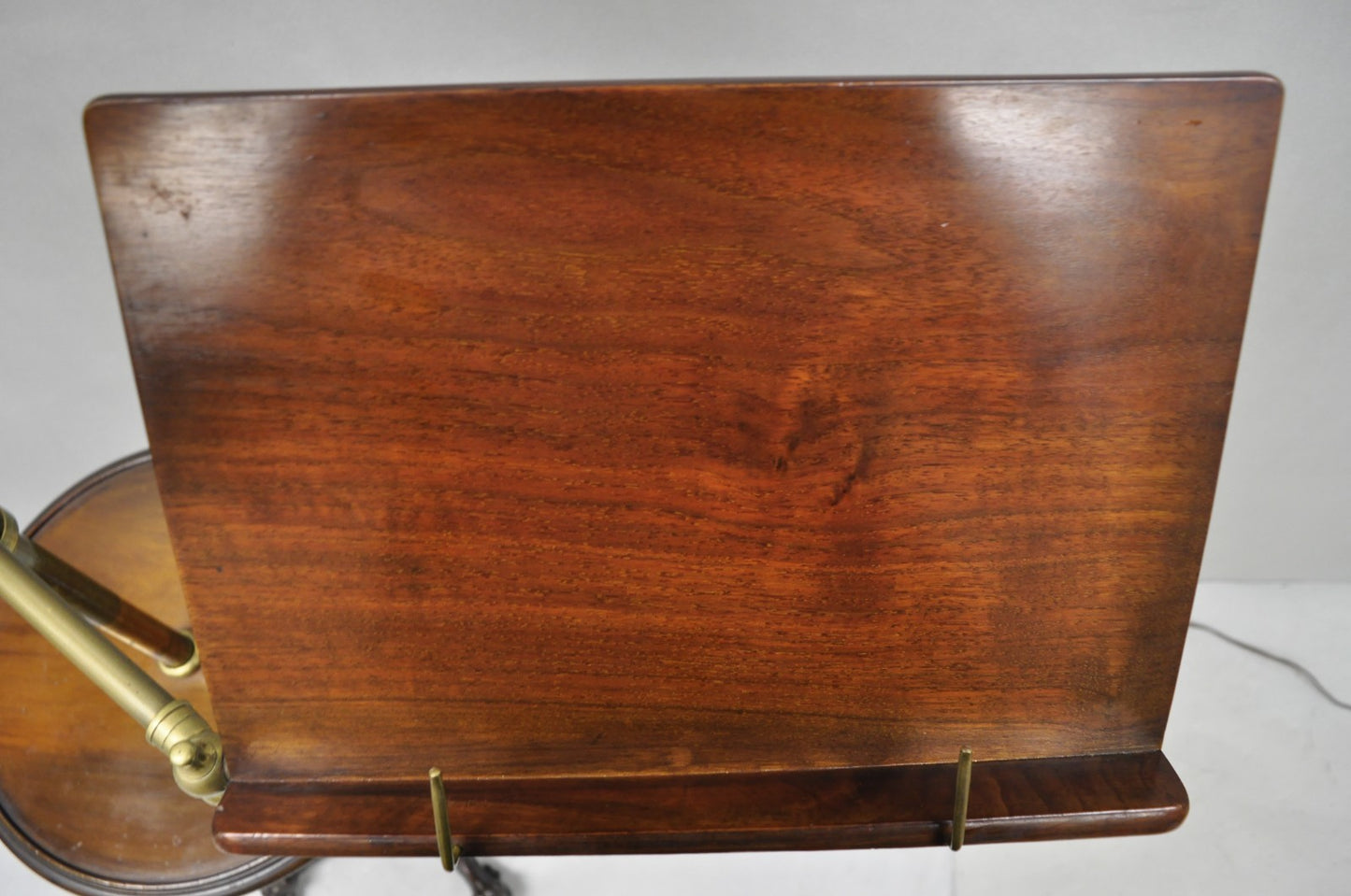 Antique English Victorian Cast Iron Paw Foot Walnut & Brass Lectern Table w Lamp