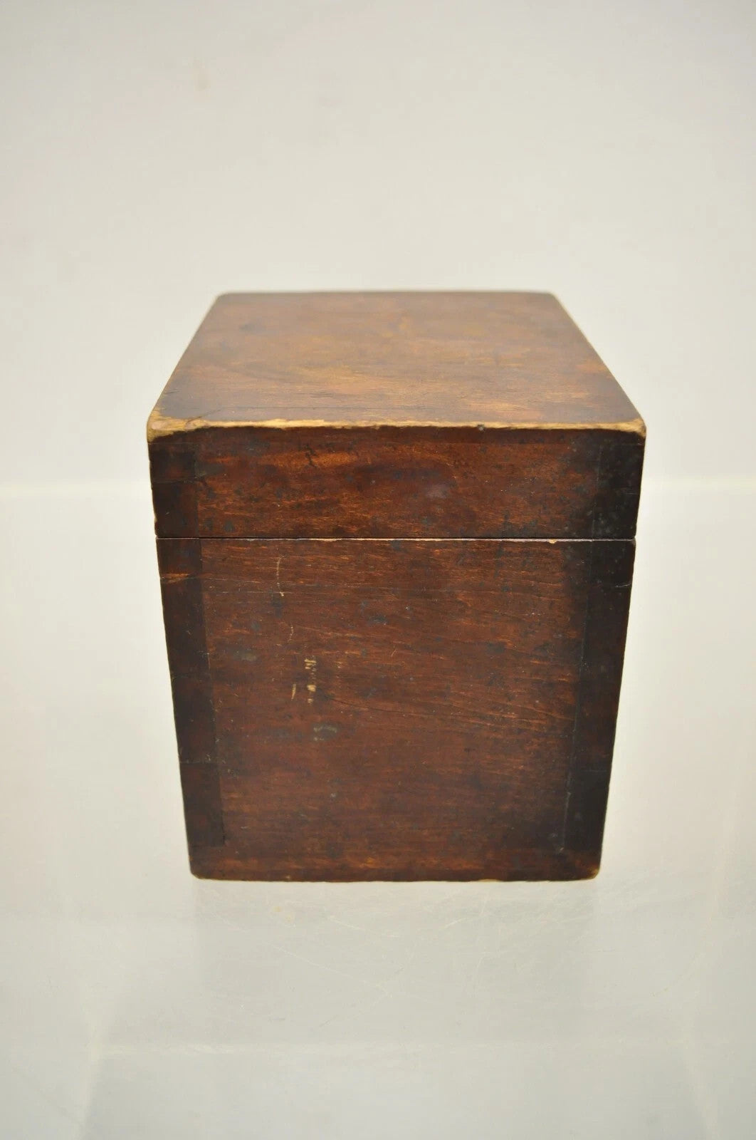 Antique English Victorian Dovetailed Walnut Tea Caddy Small Desk Trinket Box