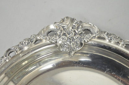 Vintage Wallace Baroque Silver Plated Round Twin Handle Serving Platter Bar Tray