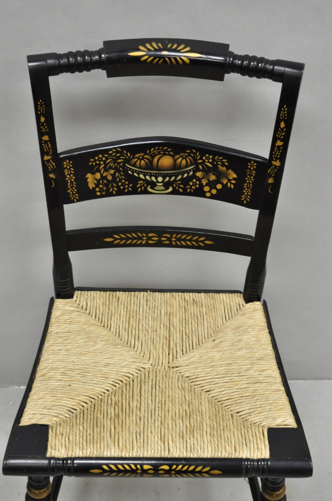 Vintage Nichols & Stone Hitchcock Harvest Stencil Painted Black Side Chair