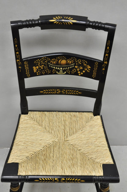 Vintage Nichols & Stone Hitchcock Harvest Stencil Painted Black Side Chair