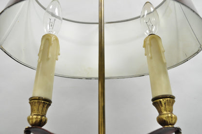 Vintage French Empire Red Painted Tole Metal Bouillotte Desk Table Lamp w/ Shade