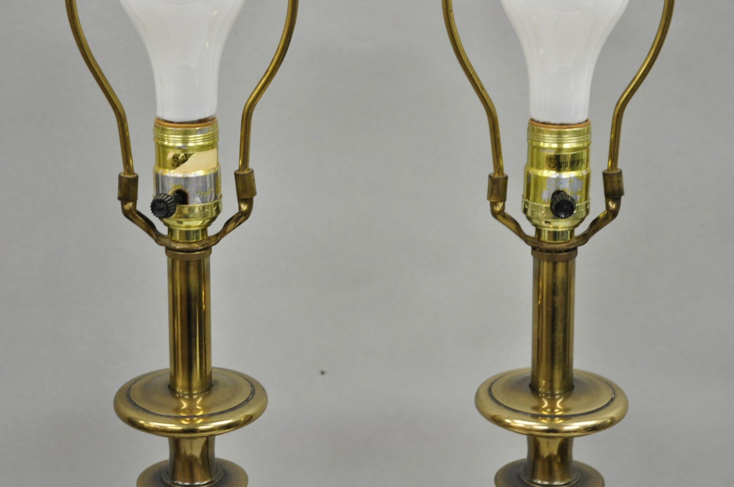Vintage Stiffel Empire Style Burnished Brass & Porcelain Table Lamps (C) - Pair