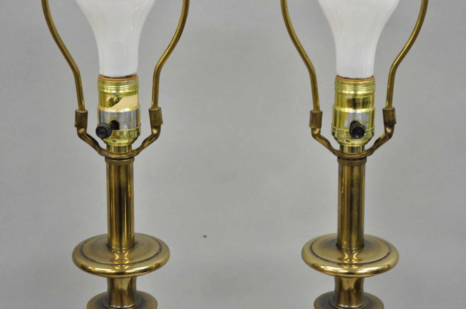 Vintage Stiffel Empire Style Burnished Brass & Porcelain Table Lamps (C) - Pair