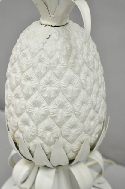 Vintage Italian Hollywood Regency White Tole Metal Figural Pineapple Table Lamp