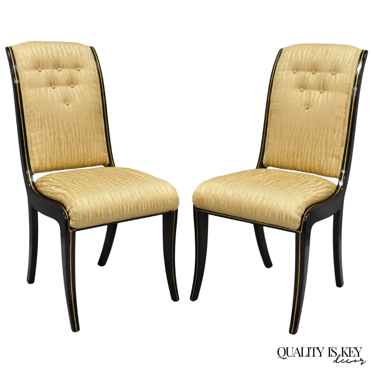 Vintage Regency Style Black Lacquer Klismos Saber Leg Dining Side Chairs - Pair