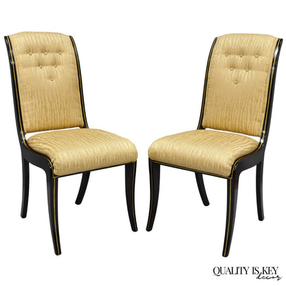 Vintage Regency Style Black Lacquer Klismos Saber Leg Dining Side Chairs - Pair