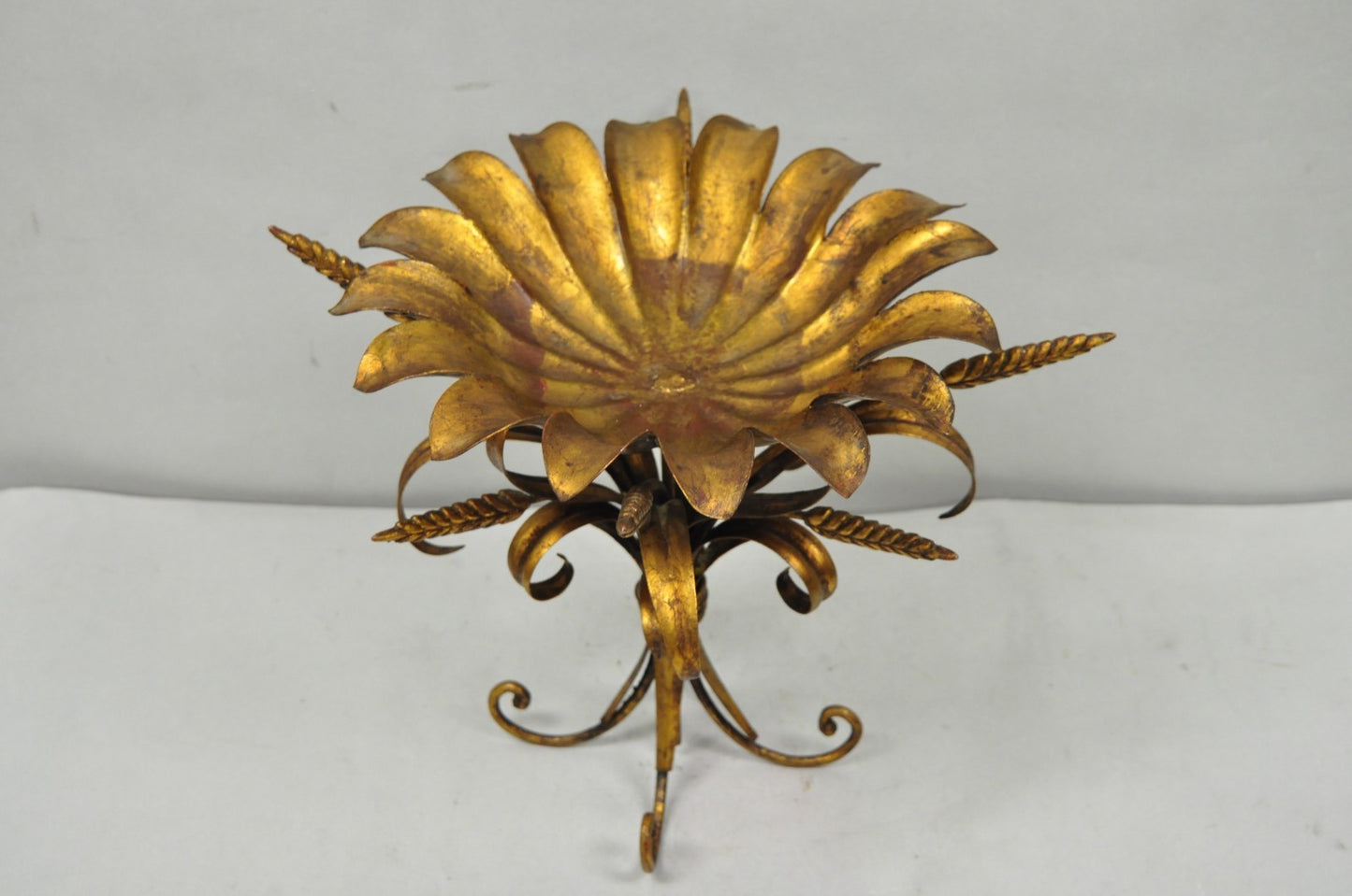 Vintage Italian Hollywood Regency Gold Gilt Tole Metal Iron Compote Centerpiece