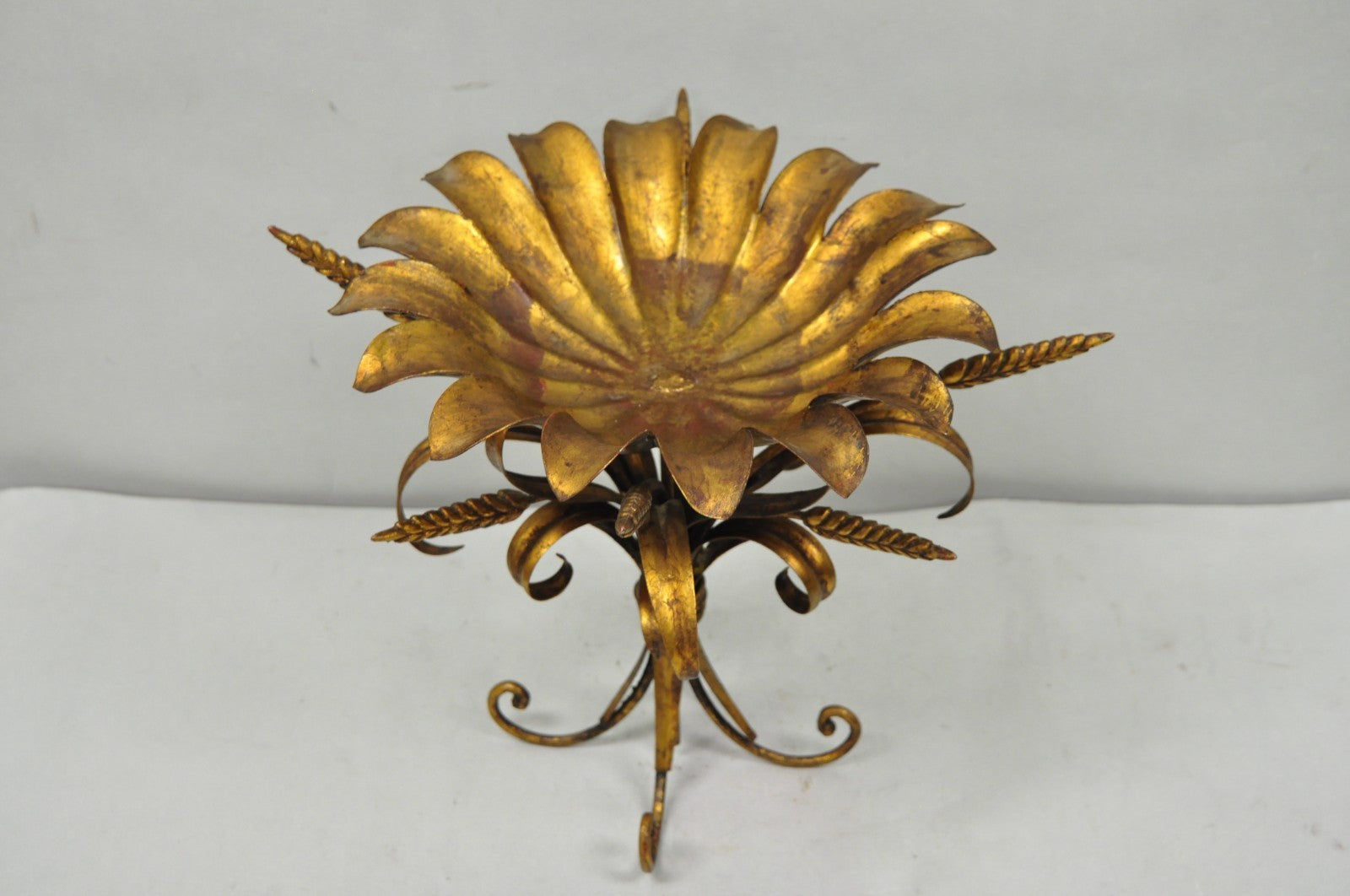 Vintage Italian Hollywood Regency Gold Gilt Tole Metal Iron Compote Centerpiece
