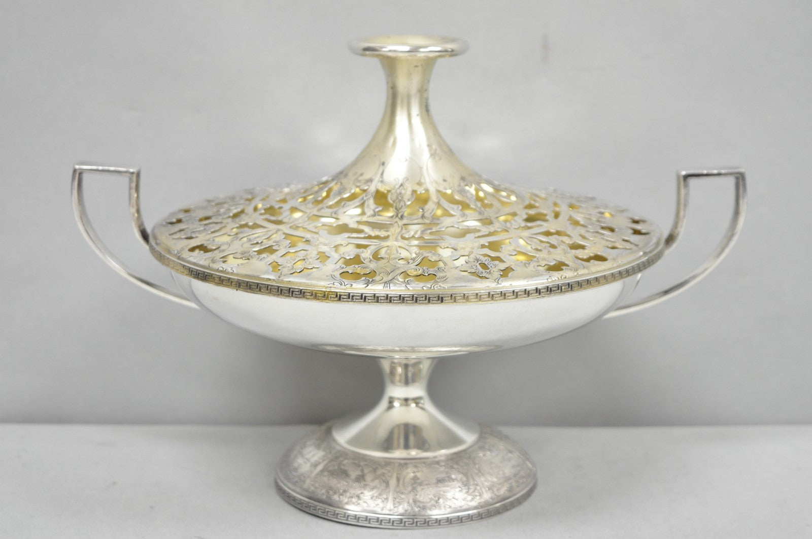 Vintage Victorian Silver Plated Flower Frog Flower Arranger Vase w Pedestal Base